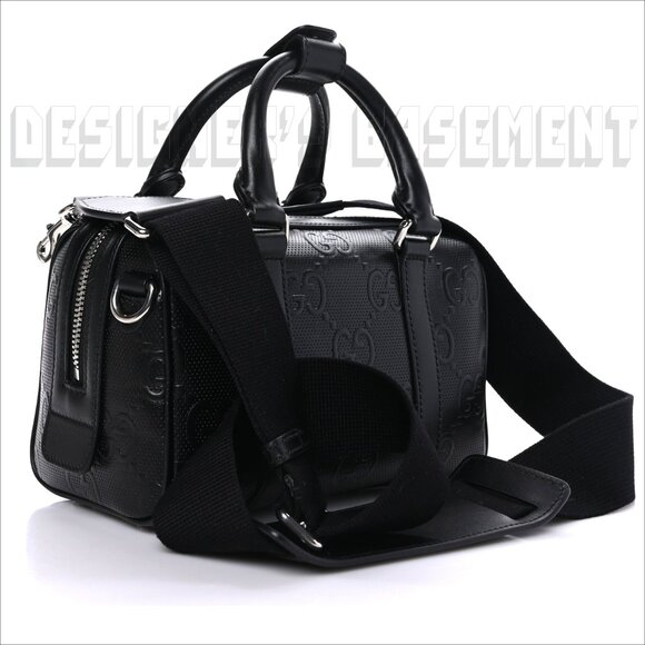 GUCCI black Calf TENNIS perforated GG Embossed Mini Duffle BOSTON strap Bag + π - Picture 7 of 10